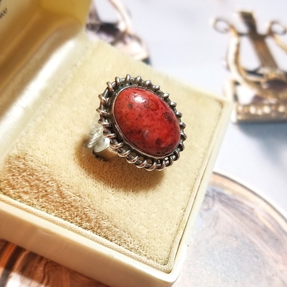 VTG Red Ocean Jasper Hand Crafted Sterling Ring - Picture 5 of 8